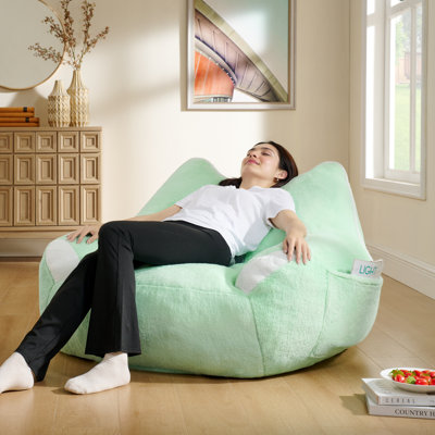 Modern Cat Lounge: 42.5" Bean Bag Chair with Luxury Faux Fur & Cat Silhouette