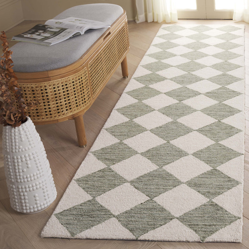 Ebony Hand Tufted Wool Pile Checkered Rug, Runner 2'3" x 8"