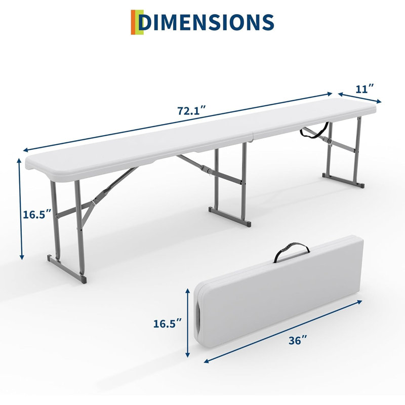 Ensemble de 2 bancs pliants de 6 pi, plastique durable avec poignée de transport et mécanisme de verrouillage, siège portable peu encombrant pour les rassemblements en plein air et les repas