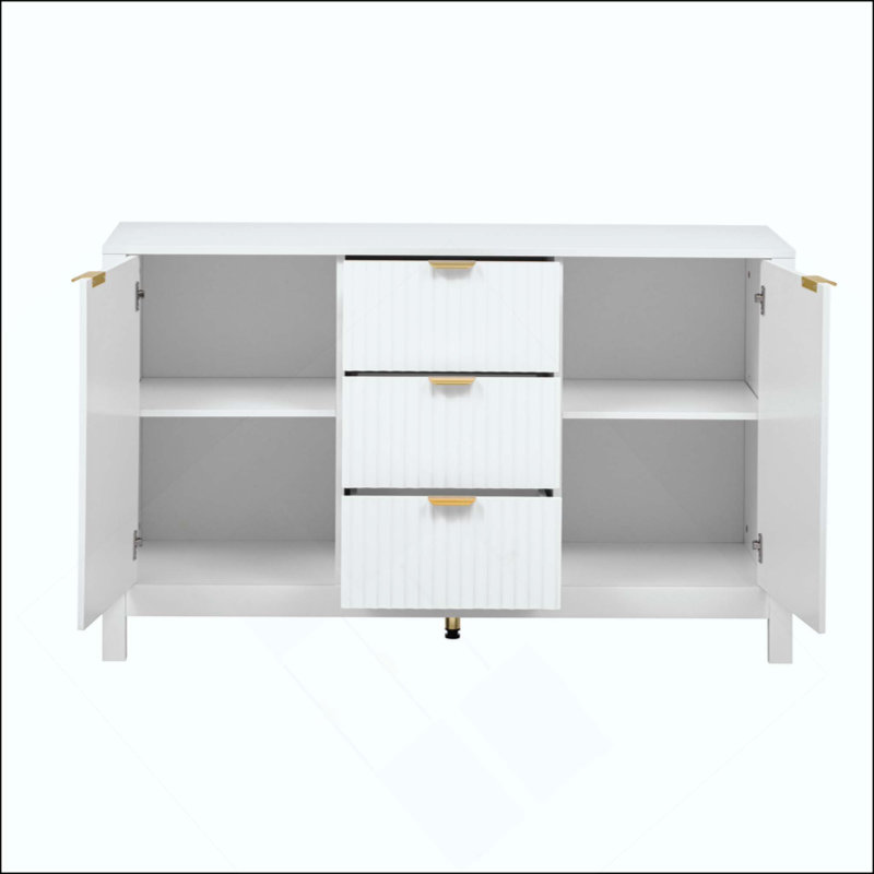 Sideboard With Wave Design - 3 Adjustable Shelves, 3 Drawers & Soft-Close Doors, Storage Console Table With Metal Handles, Suitable For Study, Hallway And Living Room