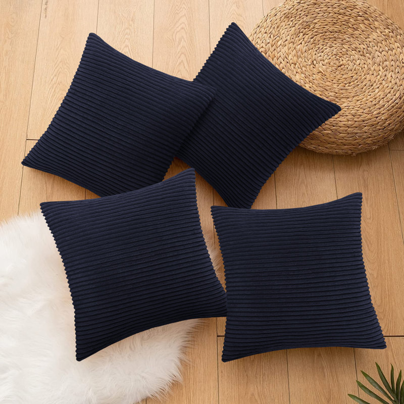 Striped Square Euro Cushion Cover, Navy