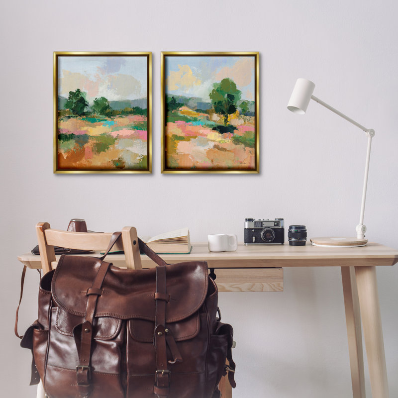 «Spring Field Abstract Landscape», ensemble de 2 toiles flottantes encadrées par Silvia Vassileva, H 21 po x l 17 po