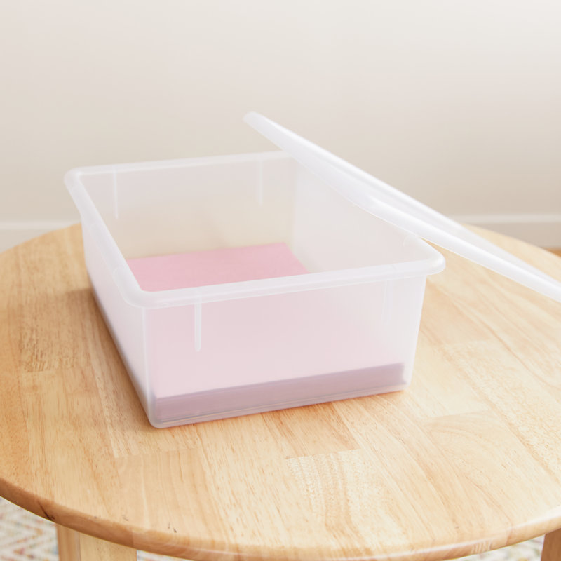 ECR4Kids Letter Size Plastic Tray Organizer with Lids, Large, Storage Bins, 10-Piece, Clear, 13.75" L x 10.75" W x 5.5" H