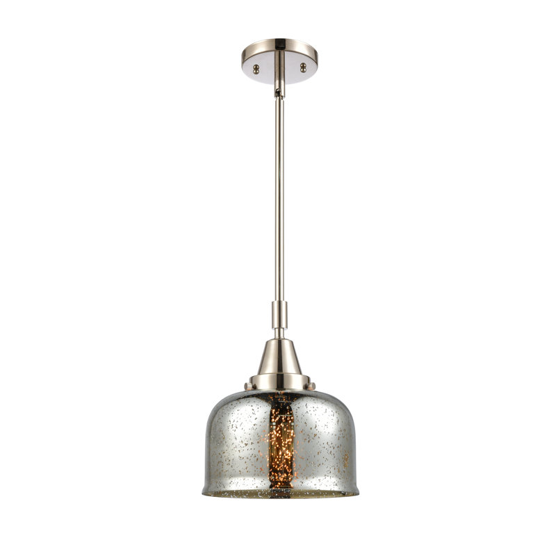 Luminaire suspendu 1 lumière à une cloche, H 44,12 po x l 8 po x P 8 po, Argent mercuré plaqué, Nickel poli