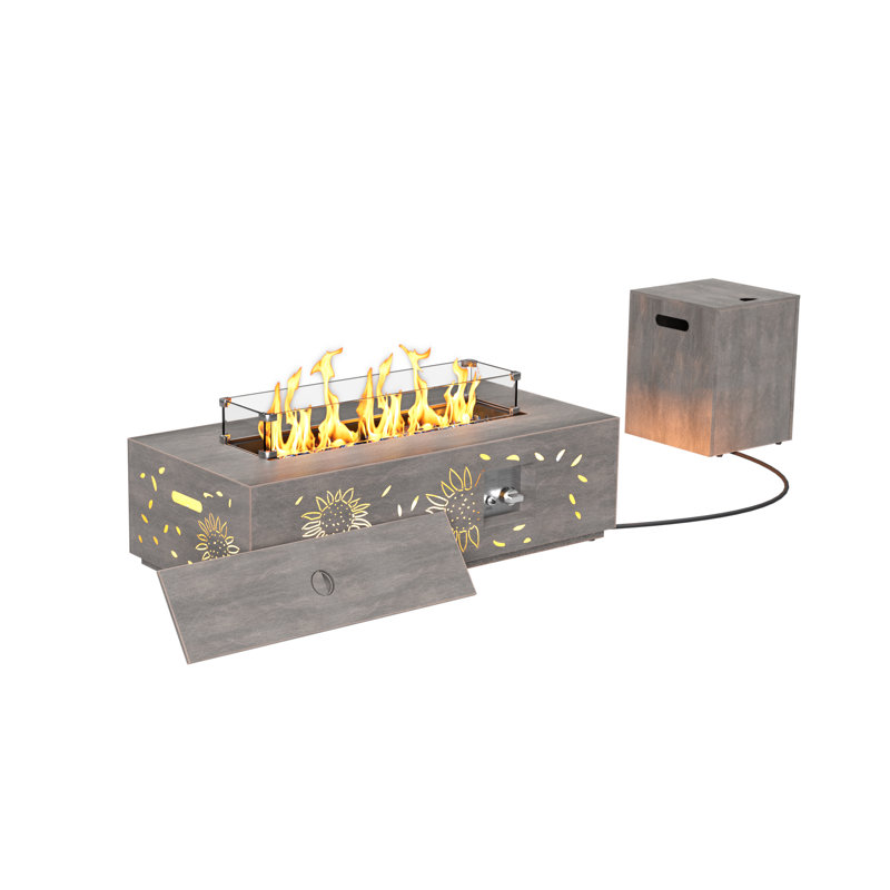 Rectangle Steel Propane Smokeless Fire Pit Table with Lid