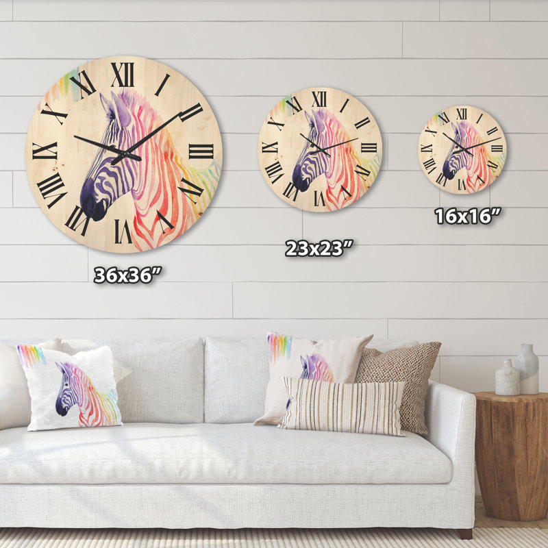 Portrait d'horloge murale en bois zébré arc-en-ciel, Moyen