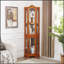 Armoire vitrée pour rangement en coin avec tablettes réglables et éclairage intégré, finition cerisier élégante-1703434595