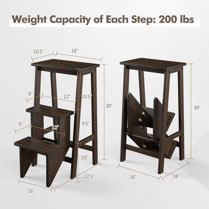 Banc échelle en bois d'hévéa pliable Fletchley, Café