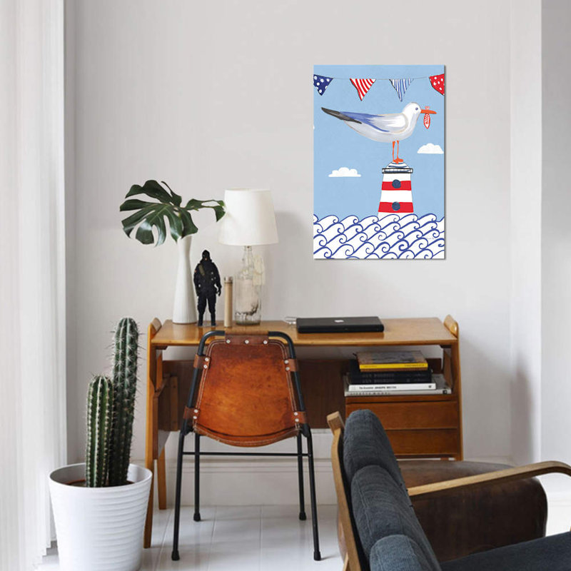 « côtier oiseau on blue i », impression sur toile, H 40 po x l 26 po x P 1,5 po, Pas de tapis, Toile tendue