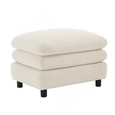 Vitoria Curved Ottoman Teddy Fabric -Beige White