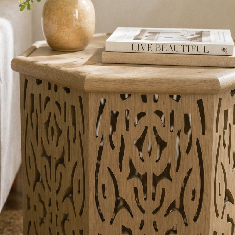 Watsonville Natural Brown Octagonal Solid Mango Wood Side Table
