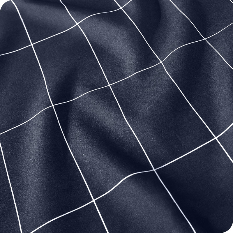 Sheet Set - Ultra-Soft Microfiber Bed Sheets - Double Brushed - Deep Pockets - Easy Fit, Grid - Midnight/White