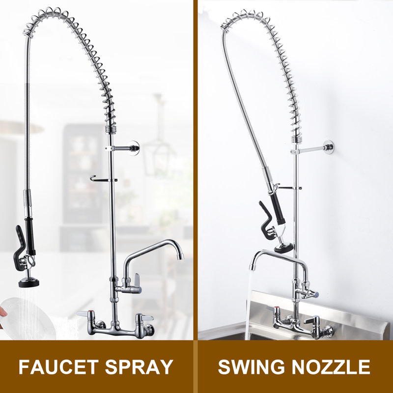 Commercial Triple Handle Wall Mount 36. Pull Down Sprayer Kitchen Faucet
