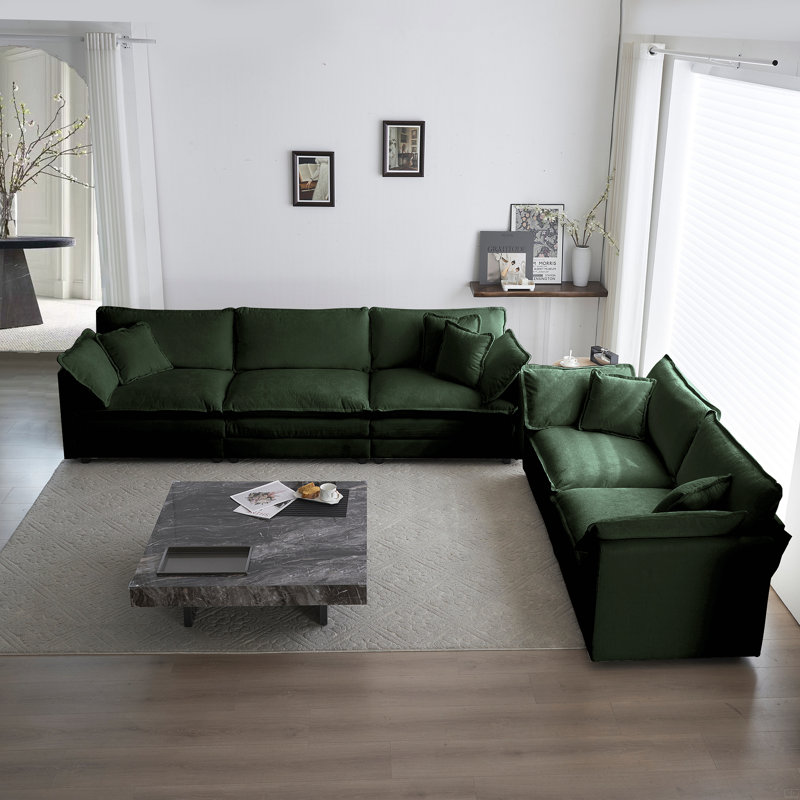 Ensemble de 2 canapés en chenille, 2 + 3 places, Vert