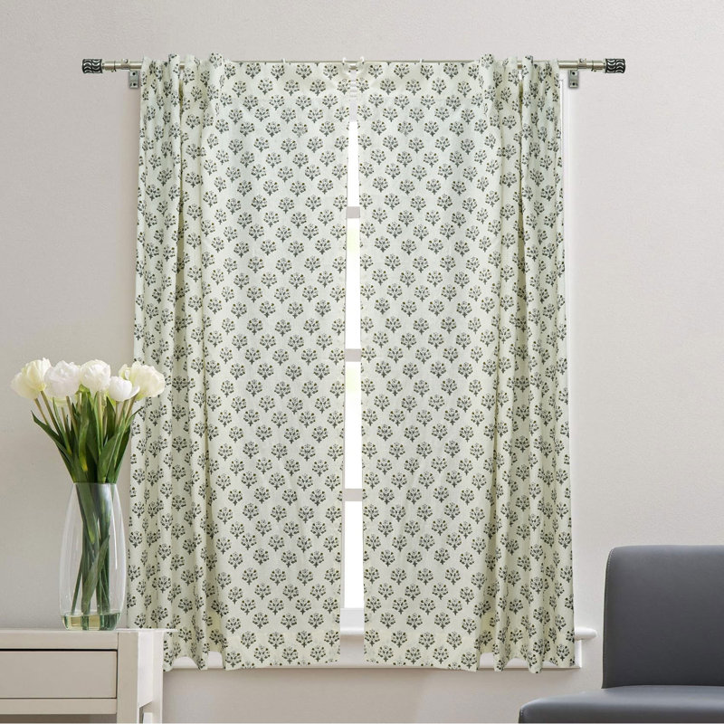 Rideaux en lin gris et gris à imprimé à la main pour le salon, la chambre à coucher et la fenêtre, L 54 po x L 72 po