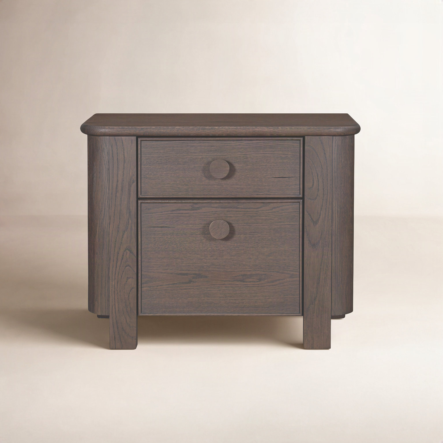 2-Drawer Large Oak Nightstand, Dark Brown