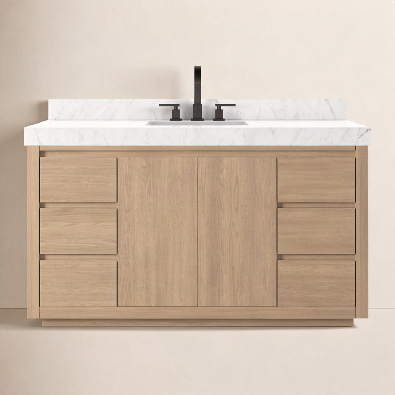 Everett Single Wide Vanity-Satin Light Wash Oak, Satin Light Wash Oak