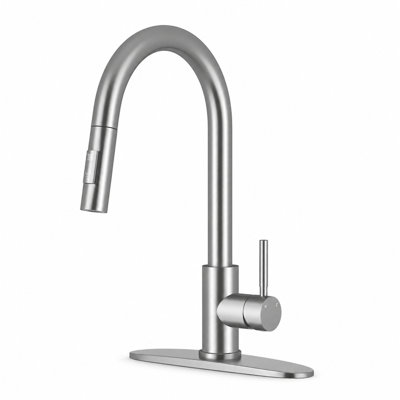 Kitchen Faucet with Pull Down Sprayer, 2-Mode, High Arc, Brushed Nickel, Includes Deck Plate