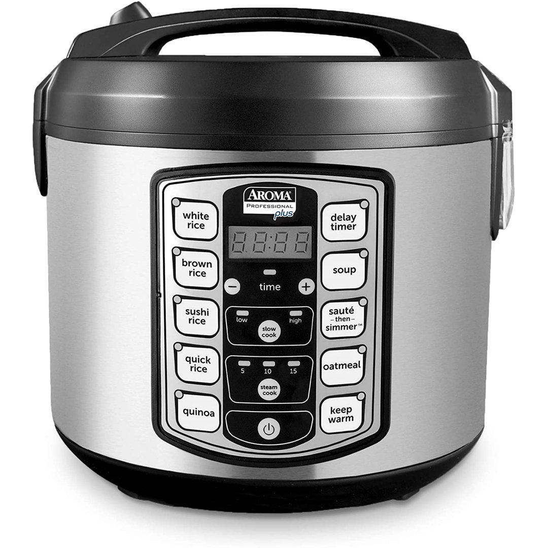 AROMA Professional Rice Cooker, 10-Cup (Uncooked) / 20-Cup (Cooked), Multicooker, Slow Cooker, 5 Qt, Stainless Steel Exterior Aroma