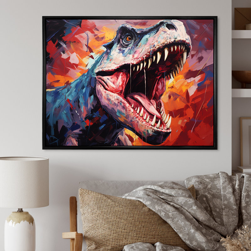 Popart TRex dinosaur II - dinosaure, art mural, Cadre flottant noir, L 12 po x H 20 po x P 1 po