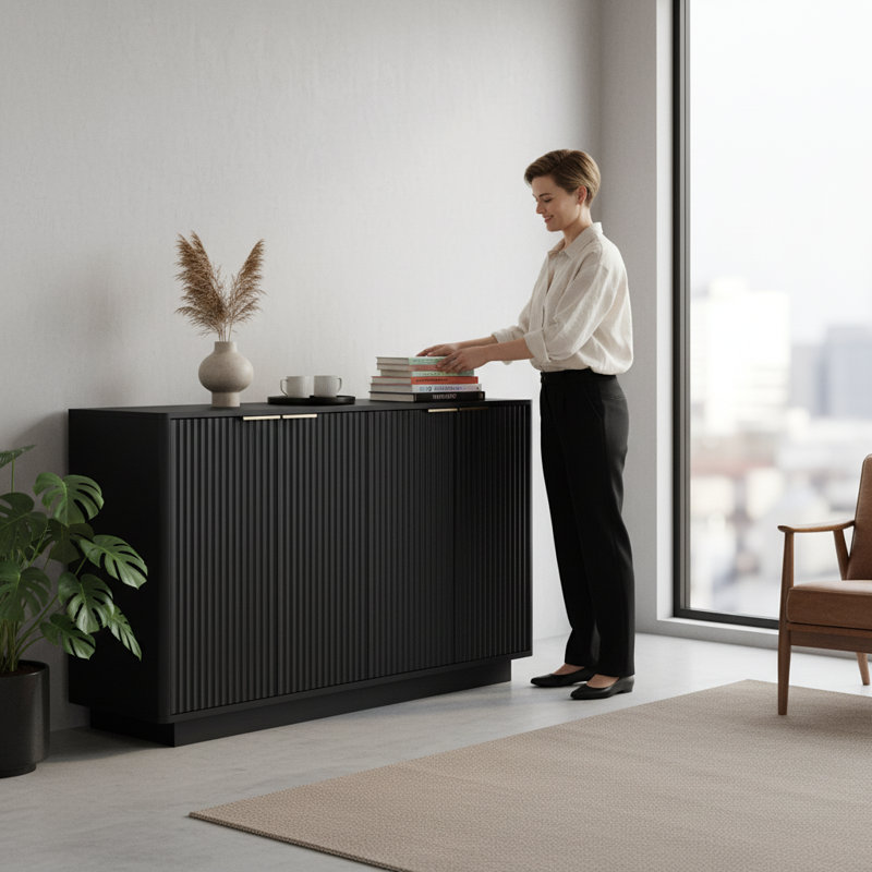 Modern Black Buffet Cabinet And Sideboard With Storage, Credenza, Console Table | Gift Idea, Matte Black