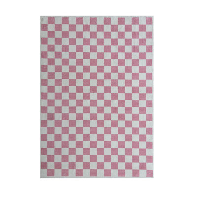 7' X 10' Pink And Off White Checkered Area Rug