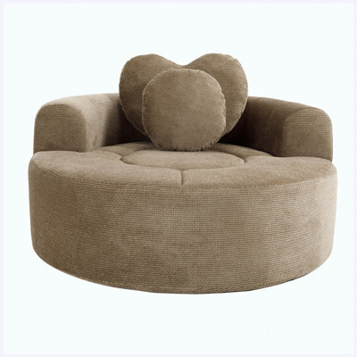 Round Convertible Sofa Bed with Memory Foam Sectional Couch, Cloud Sofa with 3 Throw Pillows, Brown
