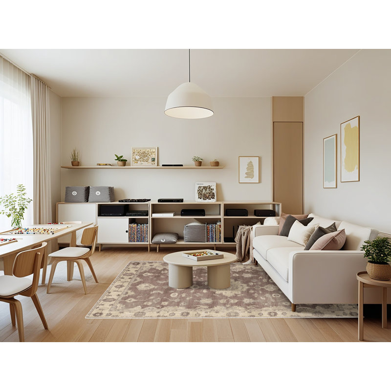 Tapis beige surteint lavable à la machine, Rectangle 7 pi x 9 pi