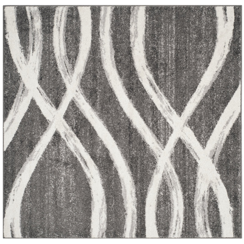 Tapis performance abstrait Shelva, Charcoal/Ivory, Square 10'