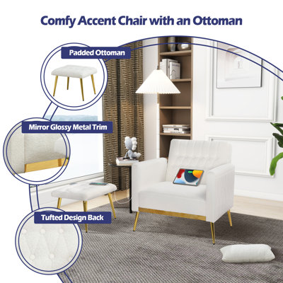 Velvet Armchair with Footstool