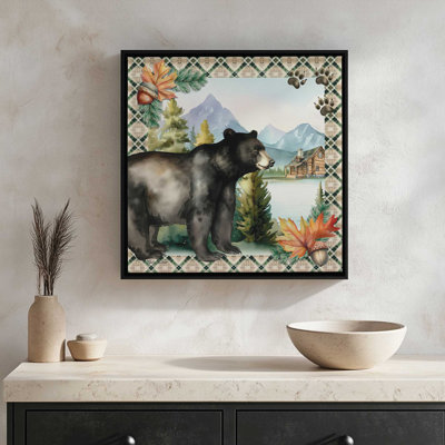 «Black Bear and Cabin» par Nicole DeCamp, reproduction d'art