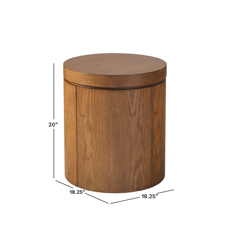 Aaric Modern Easy Assembly Round Solid Oak Wood 18" Side Table, Medium Brown Oak