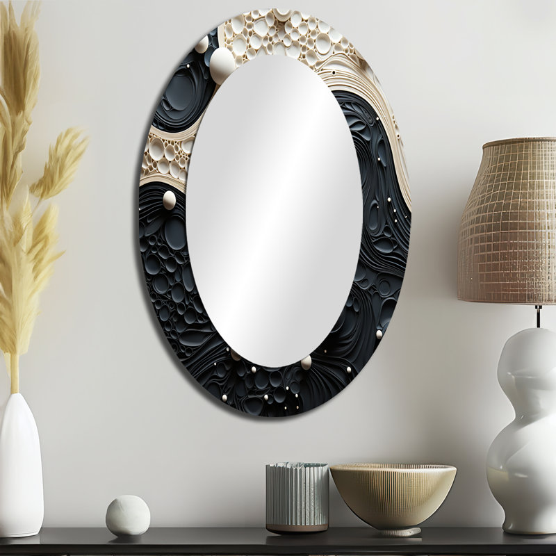 Blue White Tranquil Waters II - Large Oval Wall Mirror On Metal, 36" x 24"
