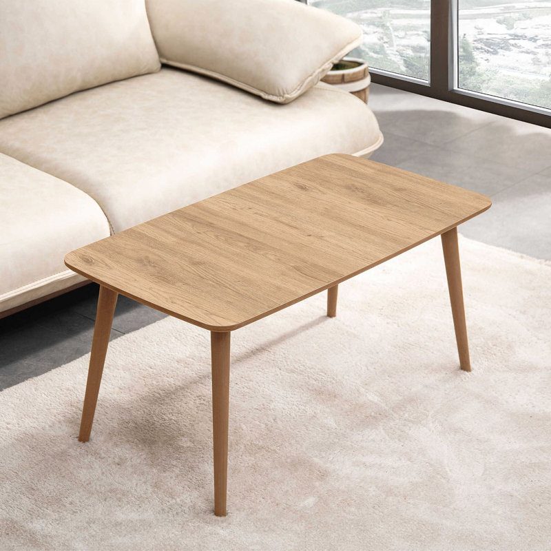 Adelah Modern Oak Coffee Table, Scandinavian Style, 39.4 x 17.7 x 20.5 inches | 100% MDF with Wooden Legs, Thickness: 0.7 inches | Stylish and Durable Design for Living Room & Lounge Spaces, Elegant Solid Brown Finish