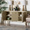Buffet bali & pari Leeba - Console de rangement moderne avec bois cannelé et moulure festonnée pour la cuisine ou la salle à manger