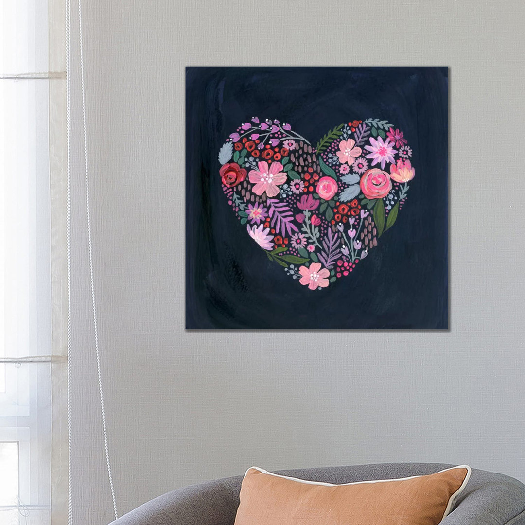 Floral Heart On Navy von Stephanie Corfee - Gallery-Wrapped Canvas Giclée on Canvas