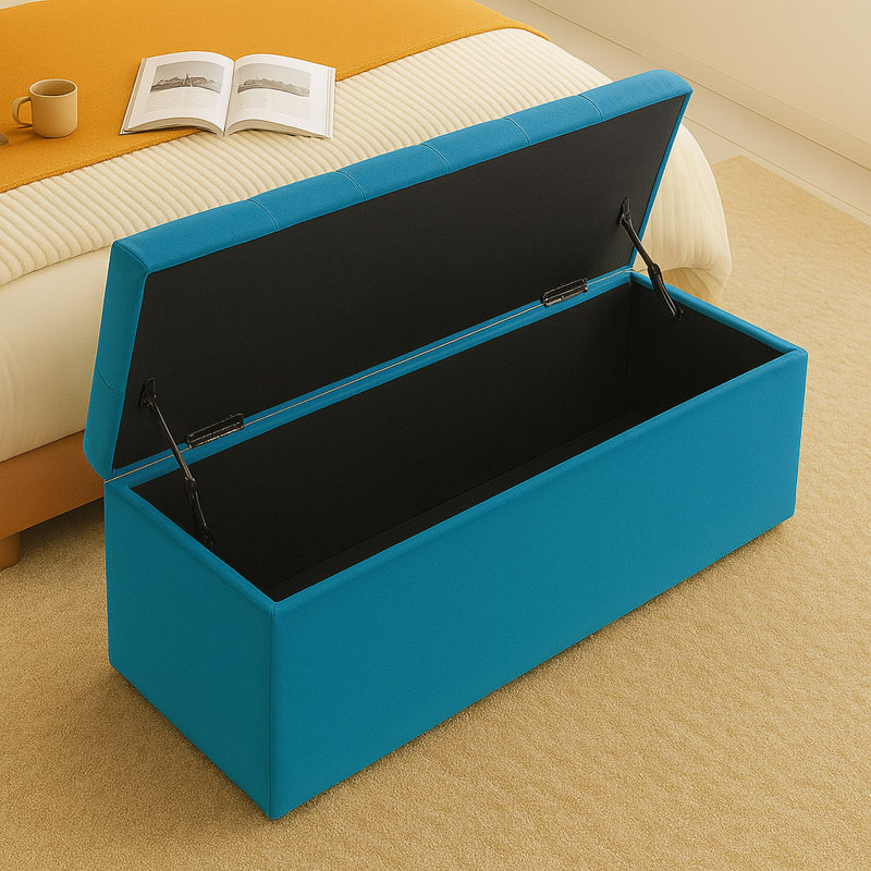 Chesterfield Ottoman Storage Box - Plush Velvet Blanket box - Shoe Bench - End of Bed Bench, Duck Egg