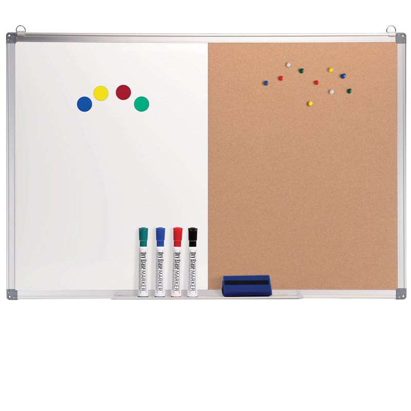 Excello Global Products 24"x36" Hanging Combo Cork and Dry Erase Board w/ Markers, Magnets and Pins