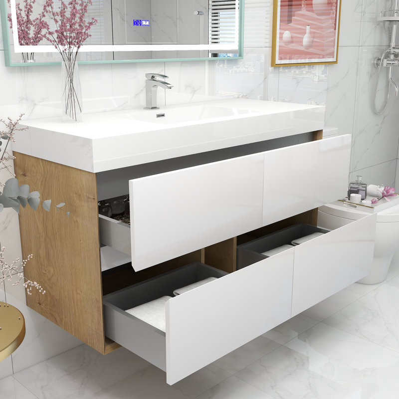 Ensemble de meuble-lavabo mural simple l 48 po, Blanc brillant