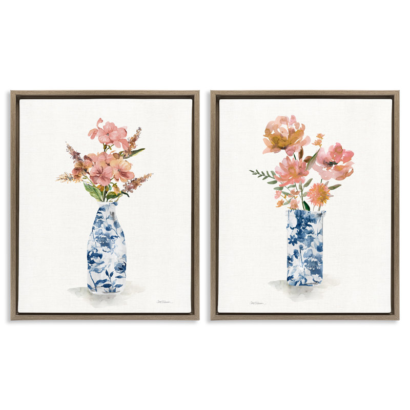 Ensemble de 2 cadres flottants chinois Bouquet rose chinois, design par Carol Robinson, H 21 po x l 17 po