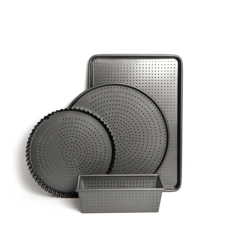 MasterClass 4pc Crusty Bake Non-Stick Bakeware Set with Quiche Tin, Pizza Crisper, 2lb Loaf Pan and Baking Tray