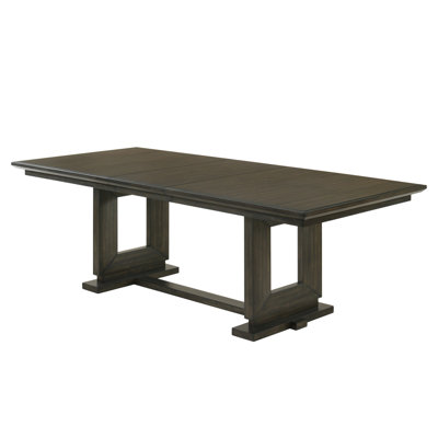 1Pc Rectangular Extendable 18" Leaf Dining Table Trestle / Pedestal Base Wooden Dining Room Furniture Contemporary Modern Espresso Dark Brown Finish