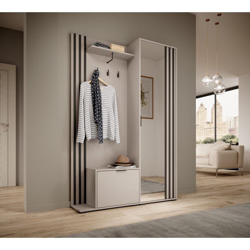 Romul 131 cm W Hall Tree with Shoe Storage, Beige/Black