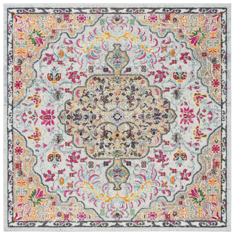 Tapis oriental gris / doré Felty, Carré 9 pi