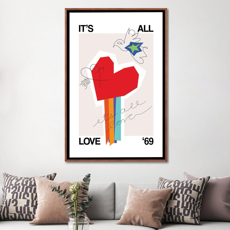 It's All Love & Heart Greige by Frances Collett - Gallery-Wrapped Canvas Giclée on Canvas, Does Not Apply