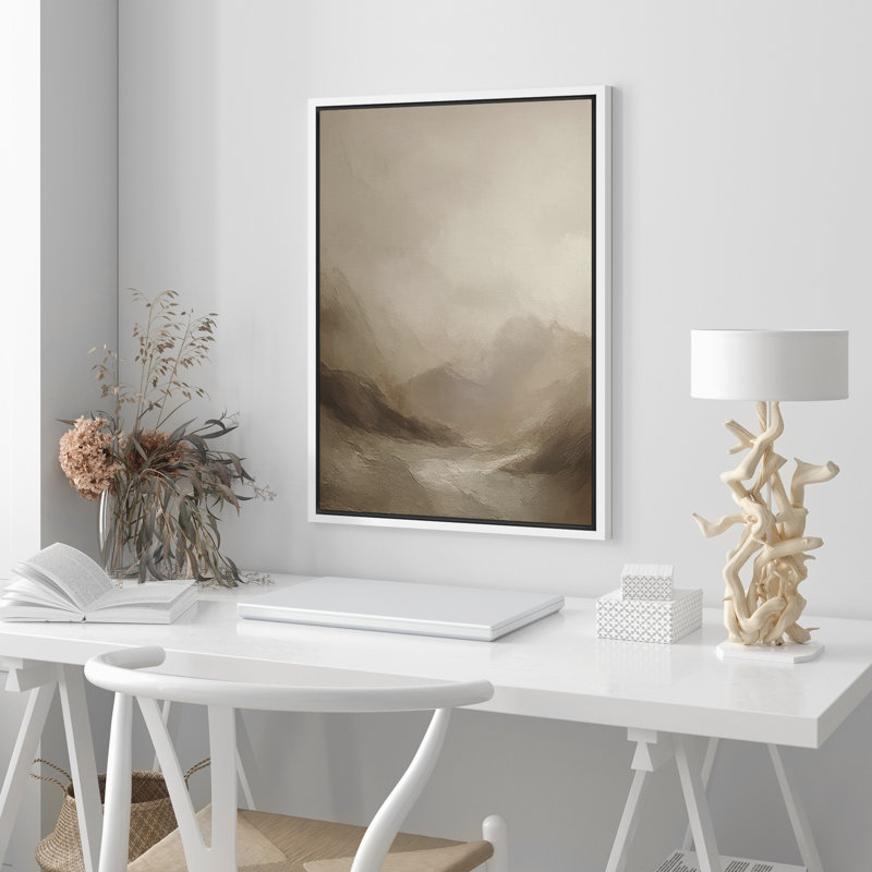 Reproduction de paysage abstrait encadrée d'art mural sur toile pour un décor moderne, H 36 po x l 24 po, Blanc