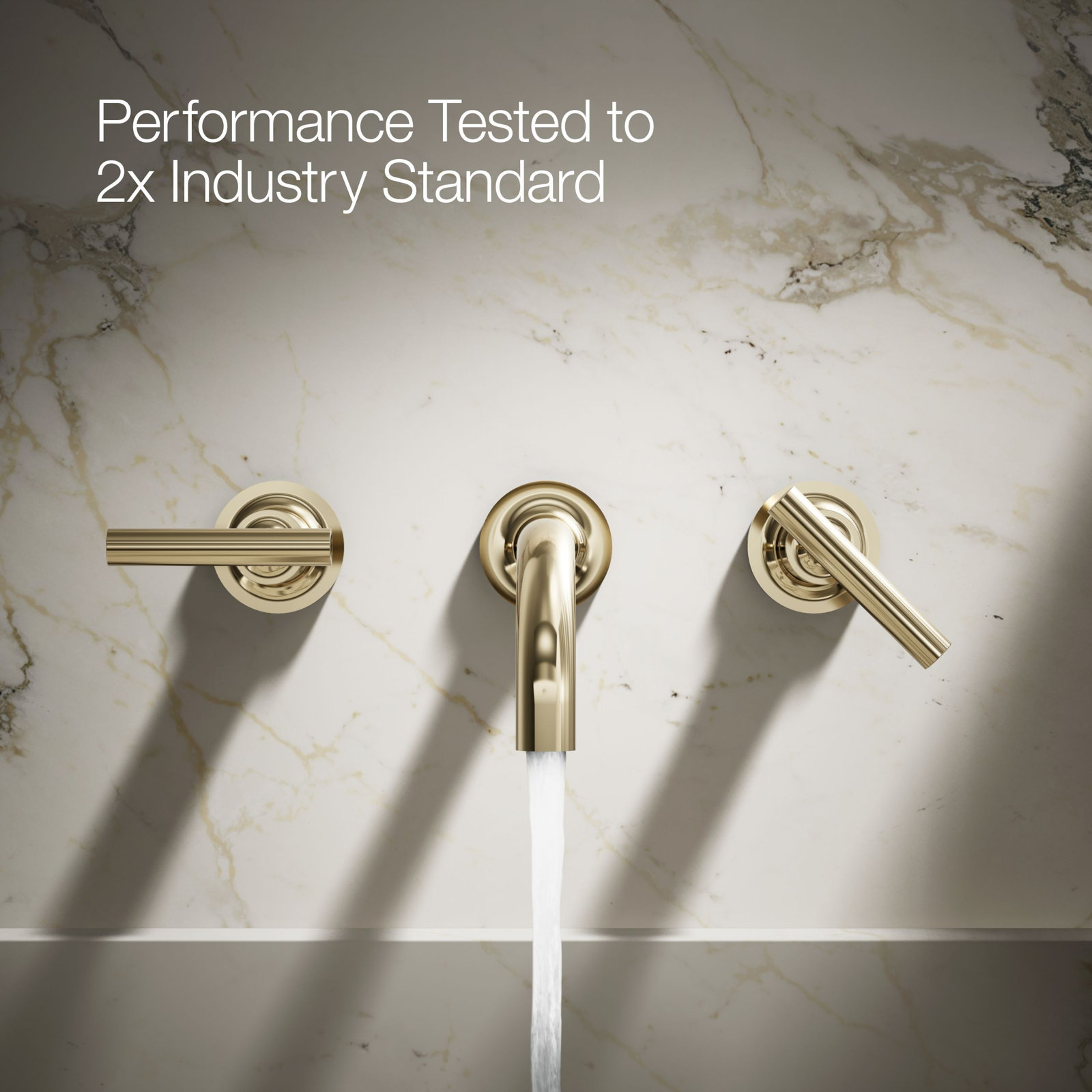 Purist Wall-Mounted Bathroom Sink Faucet, Vibrant French Gold, Lever Handle