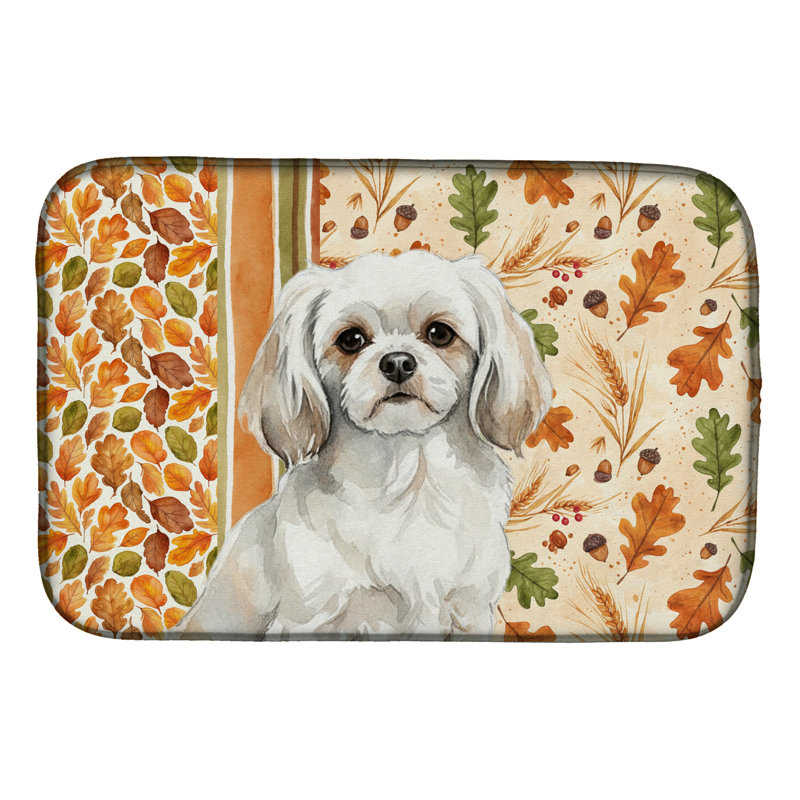 Tapis de vaisselle blanc épagneul tibétain héritage blanc