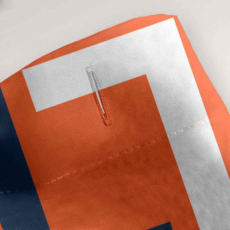 Rideau de douche géométrique simple, Orange / bleu / blanc
