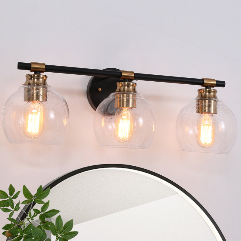 Mariello 3 - Light Dimmable Vanity Light with Seeded Glass, Matte Black/Brass